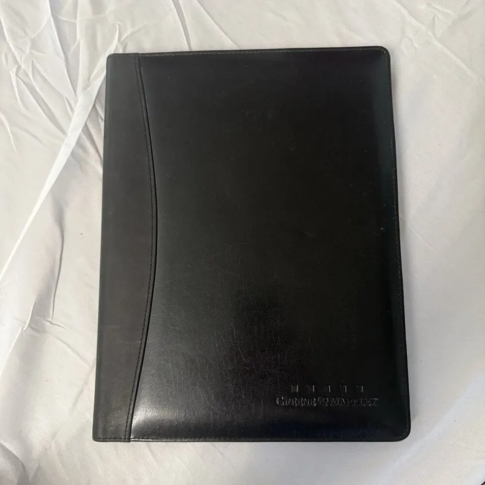 Leeman Cowhide Slim Leather Business Portfolio Embossed Black